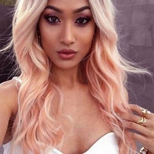 Wavy Fluffy Pink Wig Long Curly  length For Women